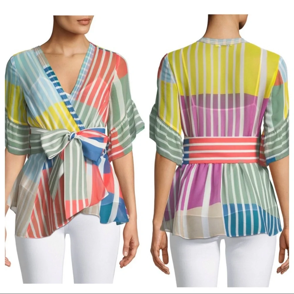 Tanya Taylor Taylor Striped Colorblock Wrap Top